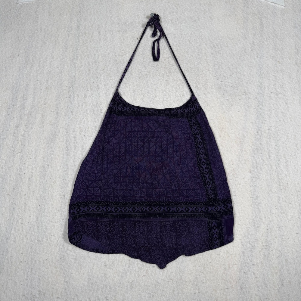 Terrapin Purple Cotton Gauze Halter Top Handkerchief Hem Boho Print Womens M/L